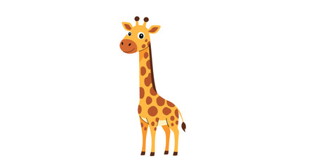 Obraz premium Cute cartoon giraffe with spots and friendly expression standing happily against a plain white background.