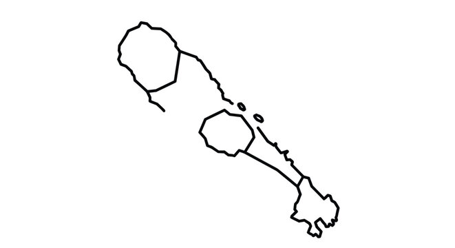Simple black outline map of Saint Kitts and Nevis islands on a white background representing geography.