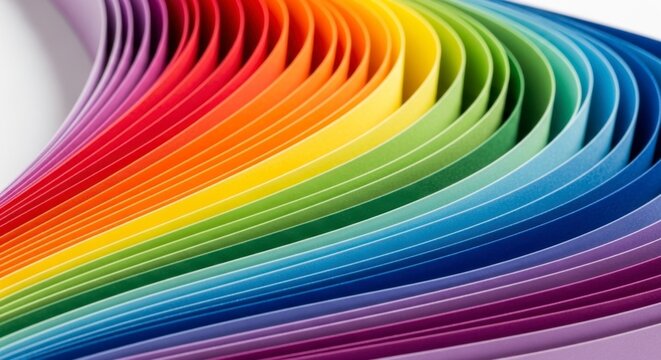 Vibrant rainbow colored curved paper strips abstract background