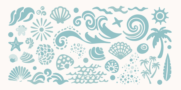 Seashells And Ocean Elements Teal Vector Illustration