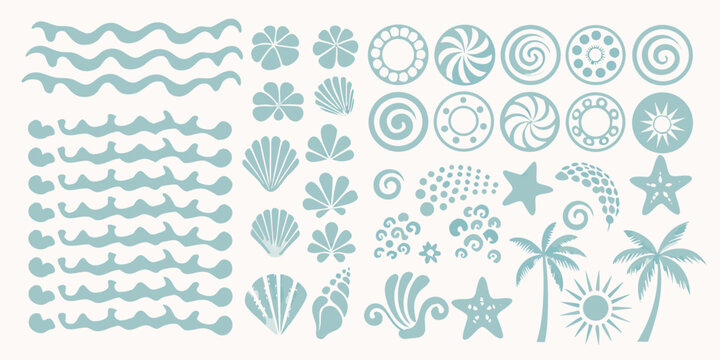 Sea themed floral and wave pattern in teal and white