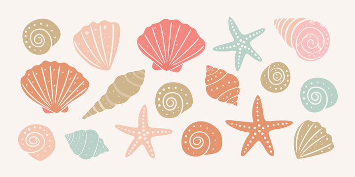 Seashell Collection A Pastel toned Vector Illustration Of Marine Mollusks