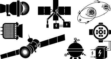 Satellite and Space Technology Silhouette Set – Communication Satellite, Orbit, Space Tech Icons  © MinhajulIslam
