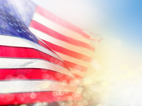 Dramatic Blurred Motion American Flag Background, Close up American Flag