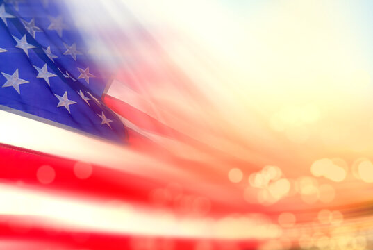 Dramatic Blurred Motion American Flag Background, Close up American Flag