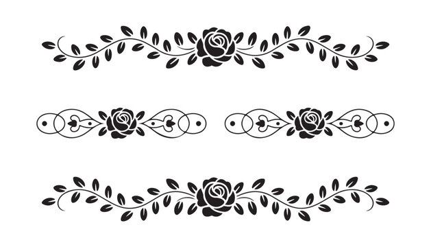 Elegant rose vine decorative borders and dividers for graphic design and invitations.