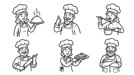 Fototapeta premium Collage of diverse male and female chefs showcasing cooking actions with various kitchen tools and prepared dishes