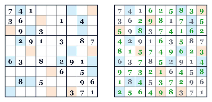 Sudoku game with even and odd numbers displayed in two grids  