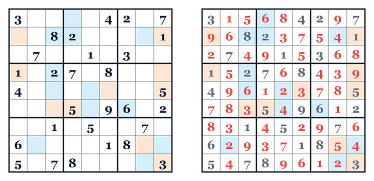 Sudoku puzzle with even and odd numbers on grid layout  