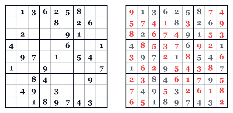 Sudoku puzzle grid with solved and unsolved sections displayed  