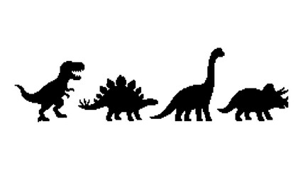 Pixel Art Dinosaur Silhouette Set for Retro Gaming Design © Stock Master 
