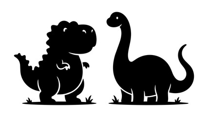 Dinosaur Silhouette Set: Cute T-Rex and Brontosaurus Vector © Stock Master 