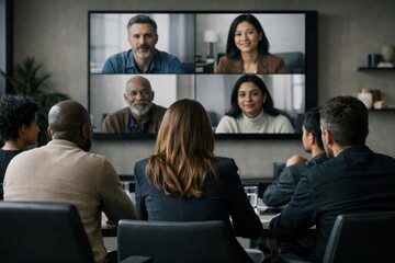 Fototapeta premium Virtual meeting with diverse professionals.