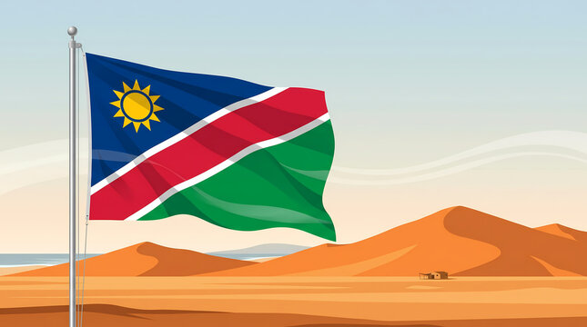Namibia National Flag with Namib Desert Landscape Premium Vector Illustration