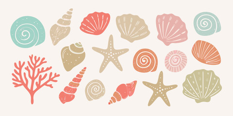 Seashells And Coral Pattern Colorful Vector Illustration © Promit