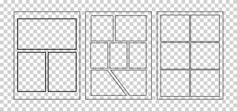 Comic book page layout templates with various panel sizes and shapes.