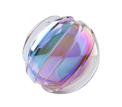 Iridescent holographic sphere isolated on transparent background