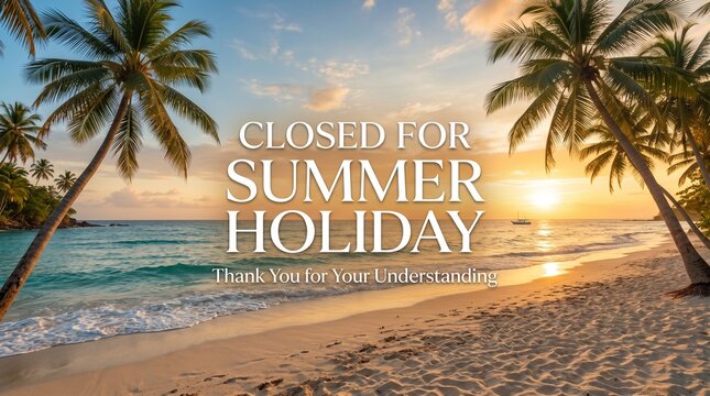 Beach Closed Sign Summer Holiday Palm Trees Sunset