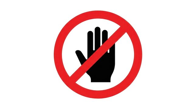 Red prohibition sign with a black hand indicating stop do not enter warning symbol