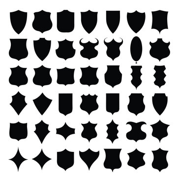 Heraldic Shield Crest Badge Silhouette Vector Shape Set
