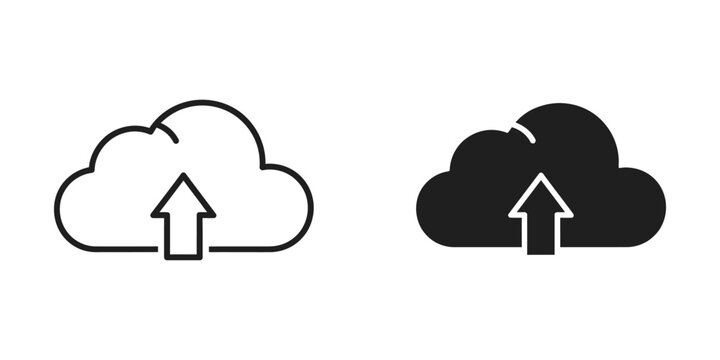 Cloud with Upward Arrow and Downward Arrow Icon Set Vector Illustration