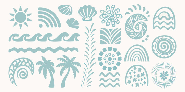 Ocean themed Elements Vector Illustration In Teal And White