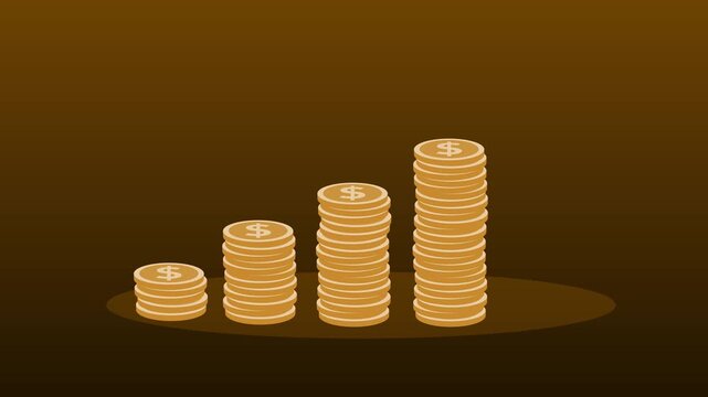 Monochrome coin stacks showing financial growth animation