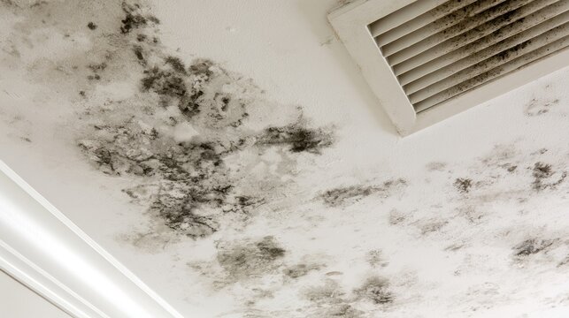 Ceiling mold and mildew patches, with a vent above