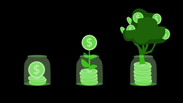 Three-stage savings growth concept animation