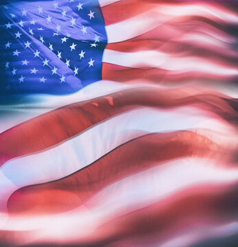 Dramatic Blurred Motion American Flag Background, Close up American Flag