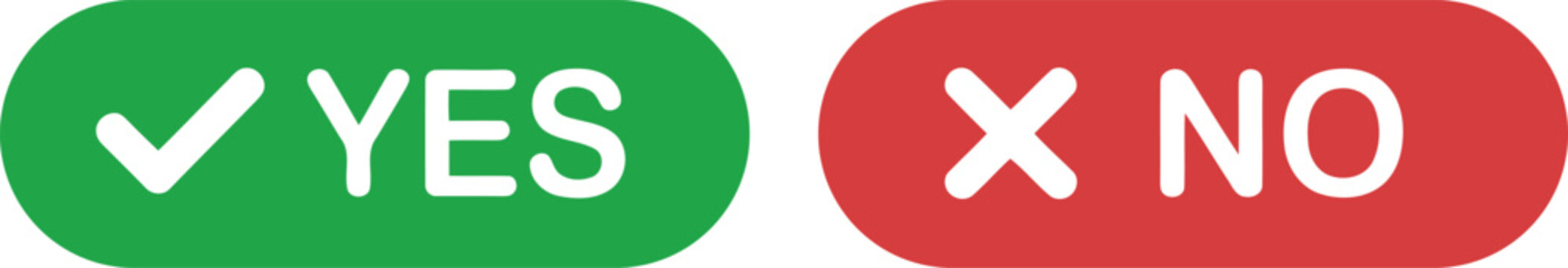 Green rounded button with yes text and red rounded button with no text isolated on a white background