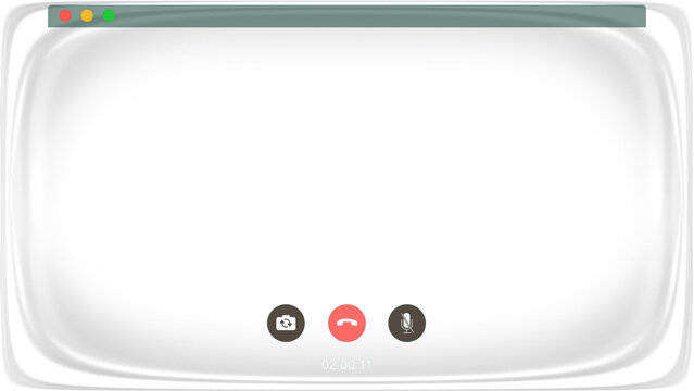 Transparent video call window PNG with clean light frame, browser header, and call controls for overlays, streaming layouts, editing, and interface design use.