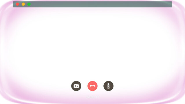 Transparent video call window PNG with pink glow, browser header, and call controls for overlays, streaming, editing, and interface design projects.