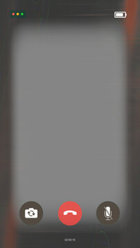 Dark smartphone video call interface mockup on transparent background. Mobile online meeting app template with vignette effect and ui icons for remote chat.