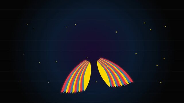 Colorful rainbow wings flapping in the starry night sky