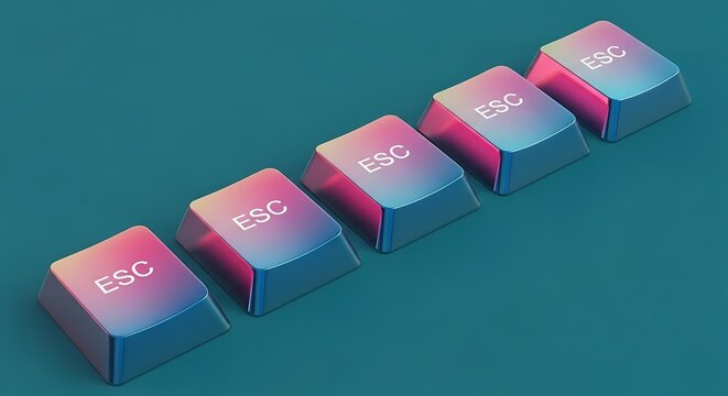 Gradient colored ESC keyboard keys arranged diagonally on teal background
