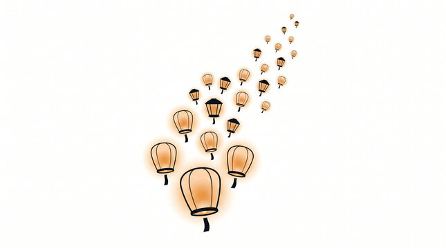 Silhouette of floating sky lanterns rising up on white background

Chinese sky lanterns flying in the air vector illustration silhouette

Traditional glowing paper lanterns festival elements black sil