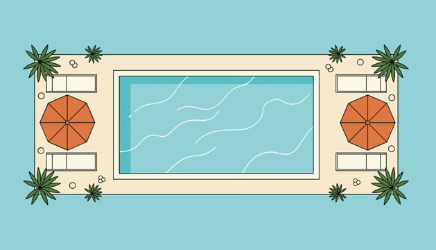 Top view vector illustration of a swimming pool with lounge chairs