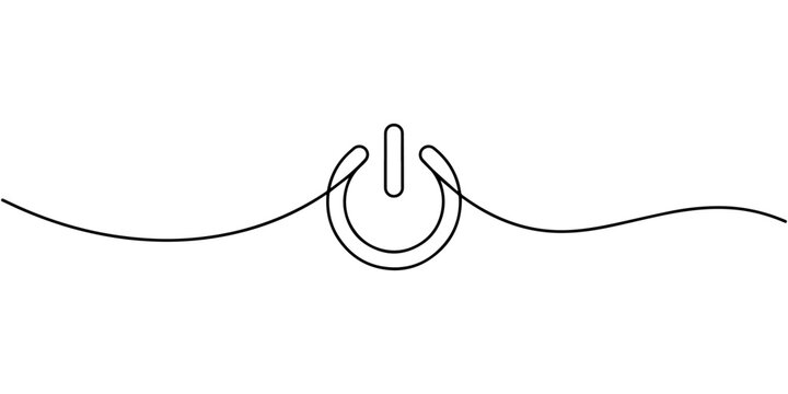 power button icon  continuous one line drawing, Power button symbol centered on wavy continuous line background, none editable strokes, Continuous one line drawing of a power button icon symbol on 