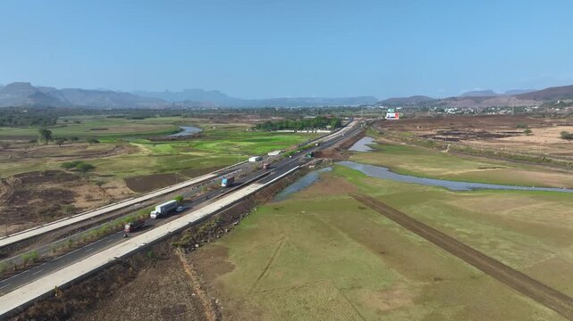 Mumbai Agra Highway aerial drone view Maharashtra India
National Highway 160 Mumbai Agra Road aerial photography