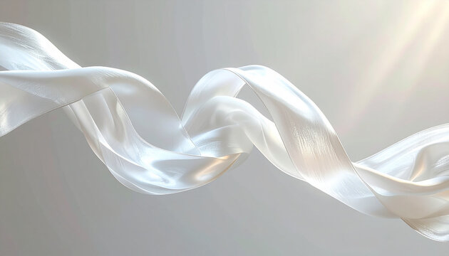 Elegant flowing white silk fabric against a soft background with light rays