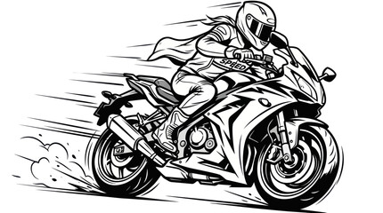Female Racer on Sportbike, Speeding, Dynamic Motion Lines, Comic Style Illustration © Andri