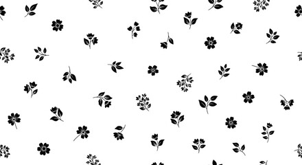 Obraz premium Minimalist Black Floral Silhouette Seamless Pattern