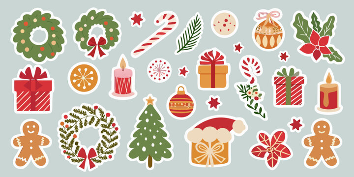 Festive Holiday Elements Illustration With Wreaths Gifts And Gingerbread Cookies