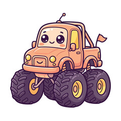 Naklejka premium Cute Kawaii Orange Monster Truck Character Adorable Cartoon Vehicle Illustration for Kids and Playful Designs