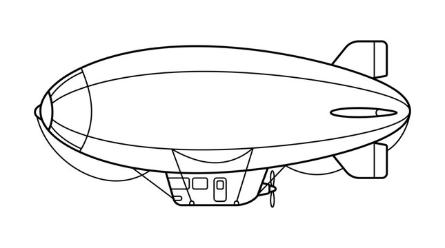 Blimp airship dirigible balloon line art illustration.