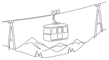 Cable car gondola lift over mountain peaks. © Tisa
