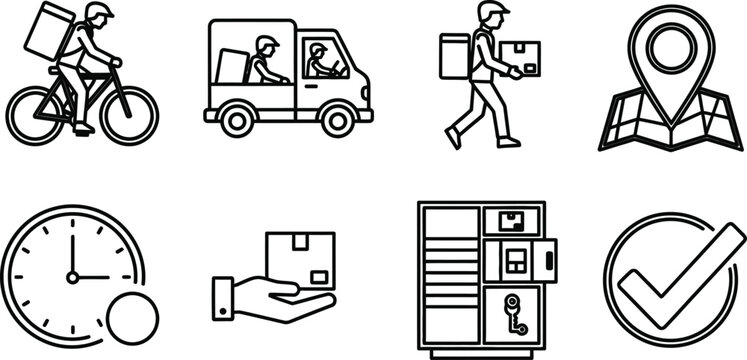 Editable icon set for logistics and delivery services vector graphics