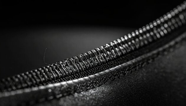 Close-Up of Black Zipper Detail on Fabric Surface in Monochrome
