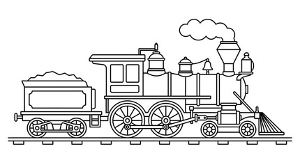 Classic steam locomotive with coal tender outline. © Tisa